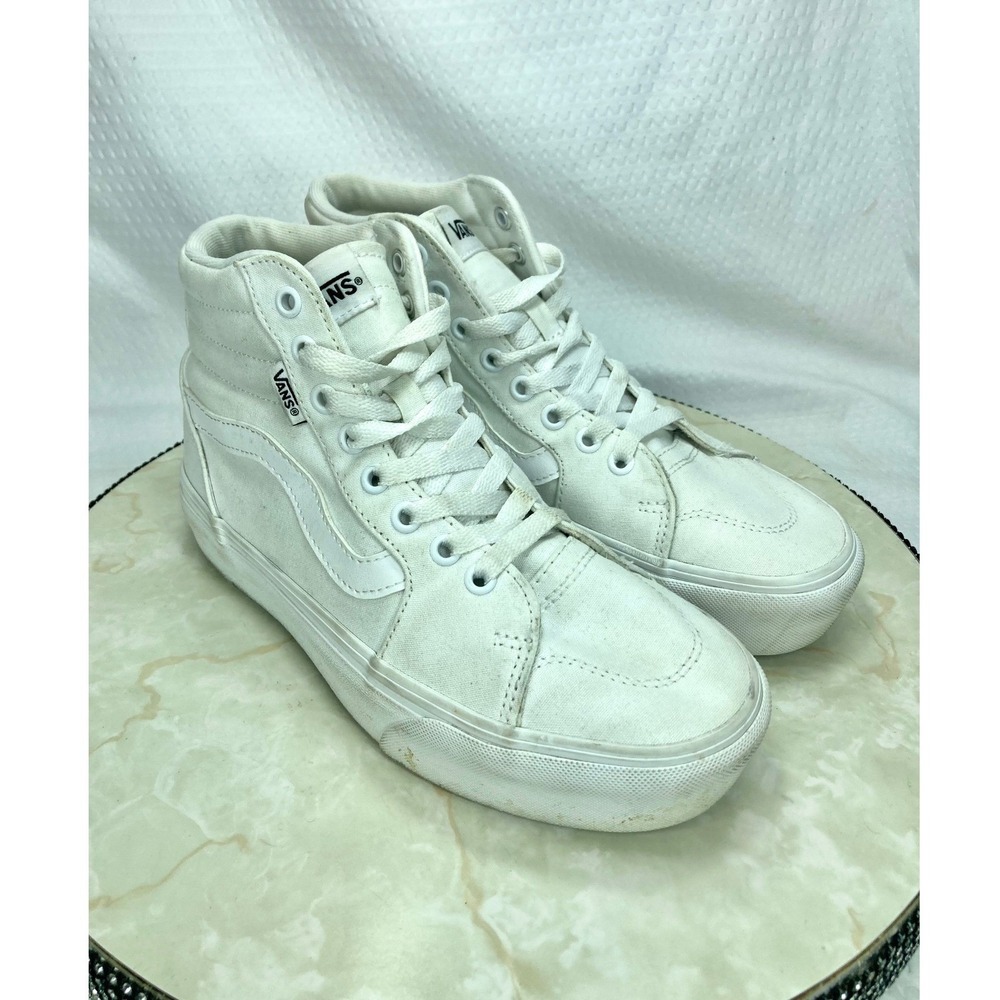 Vans Sk8-Hi Platform Skate Shoes Women 7.5 White Canvas High Top Casual Sneakers